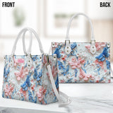 Pink And Blue Butterflies - Personalized Butterfly Leather Handbag