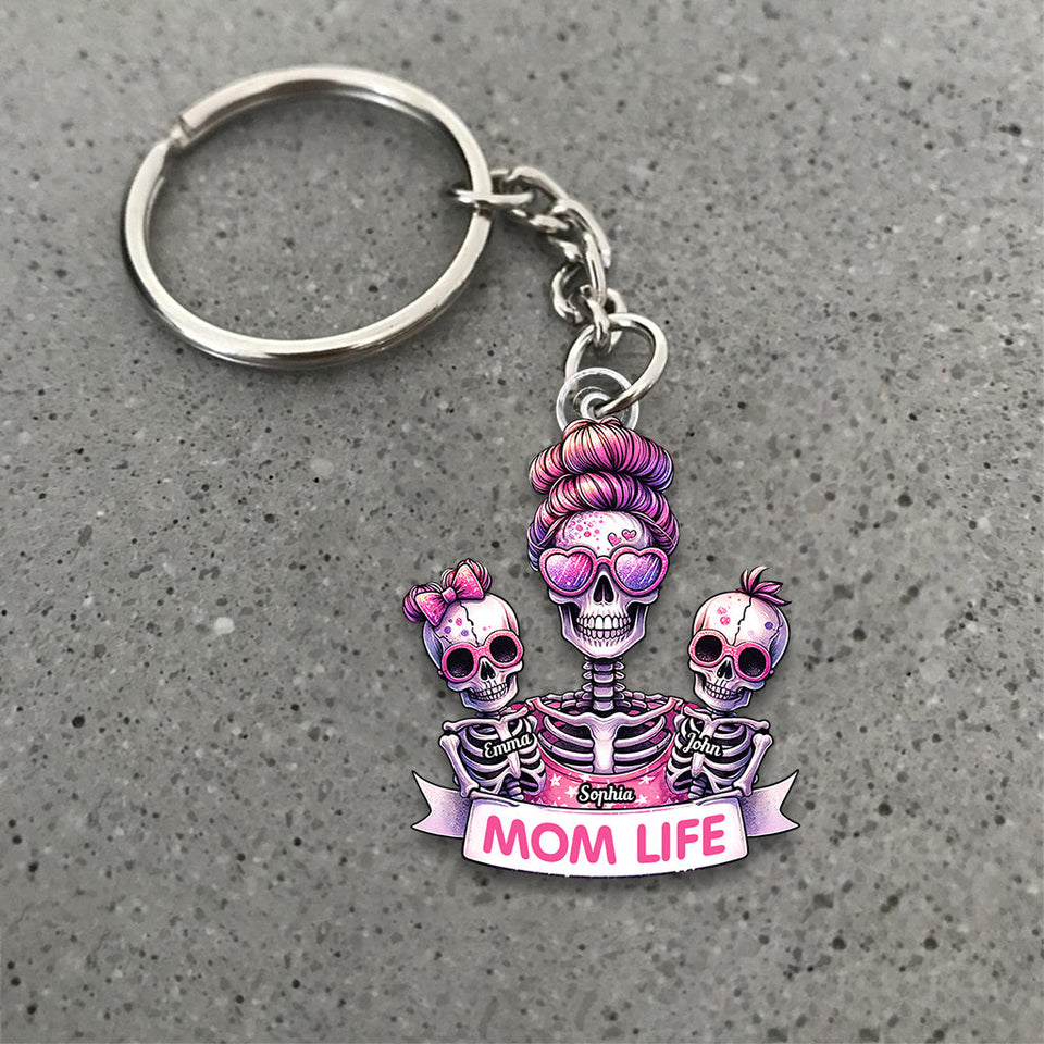 Mom Life - Personalized Skull Custom Shaped Keychain