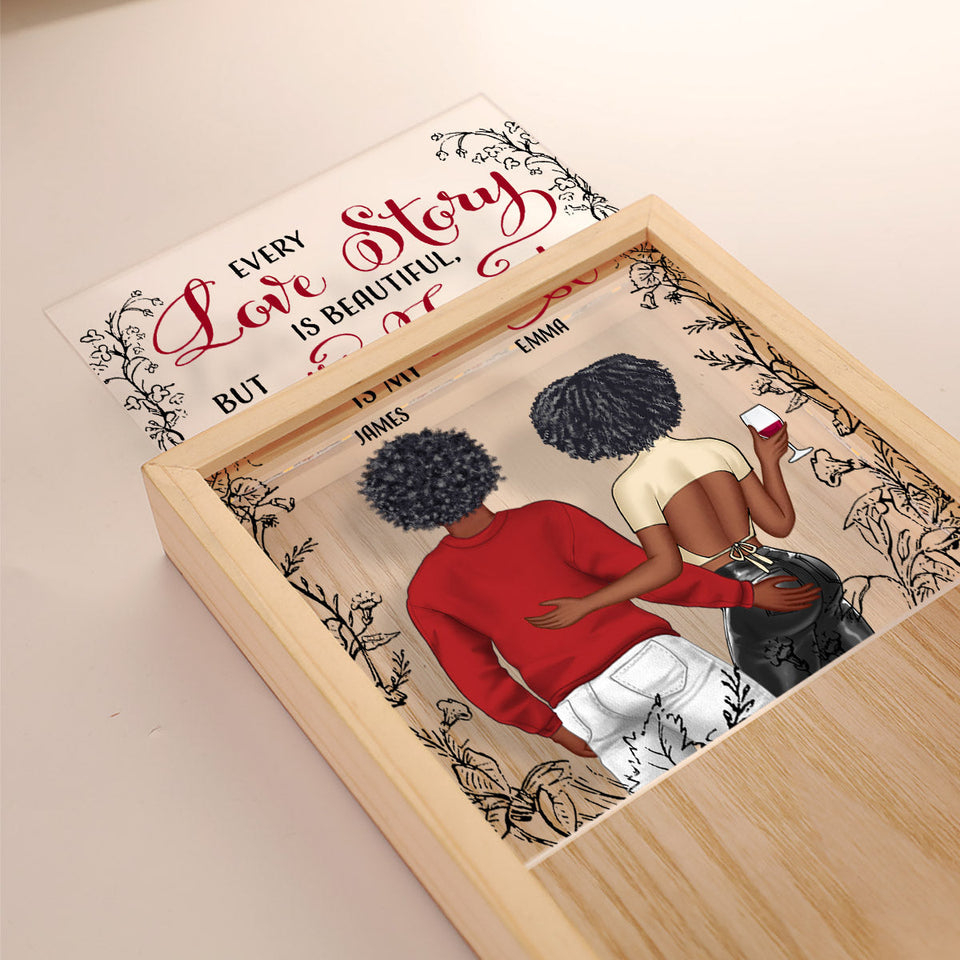 Every Love Story Is Beautiful But Ours Is My Favorite - Personalized Couple Picture Frame Light Box