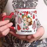 To The Man Who Feeds Me, Tells Me Pretty, And Has A Big Cock - Personalized Couple Heart Handle Mug