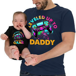 Level Up To Dad Grandpa... - Personalized Video Game T-shirt And Baby Onesie