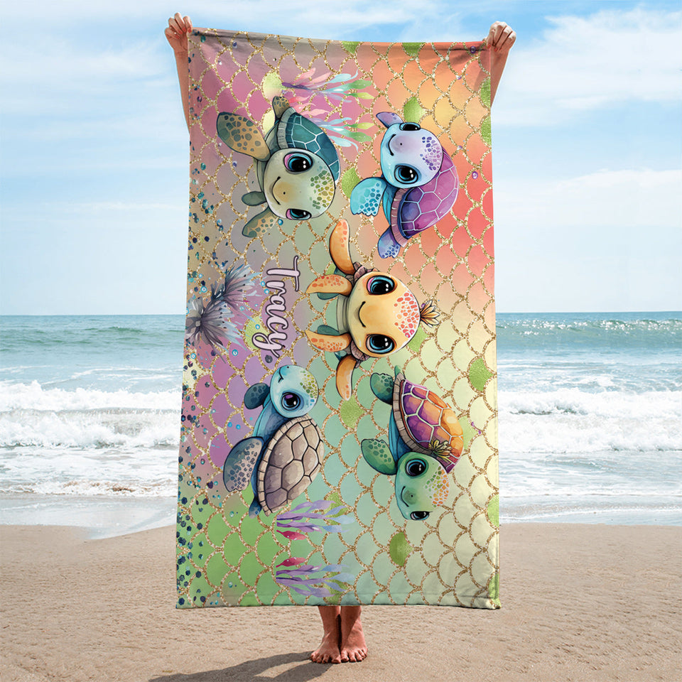 Cute Turtles - Personalized Turtle Beach Towel
