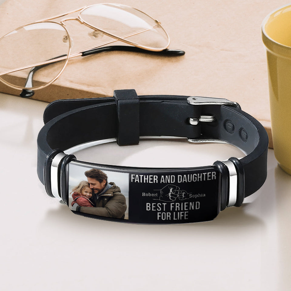 Father & Daughter Son Best Friend For Life - Personalized Father Engraved Bracelet