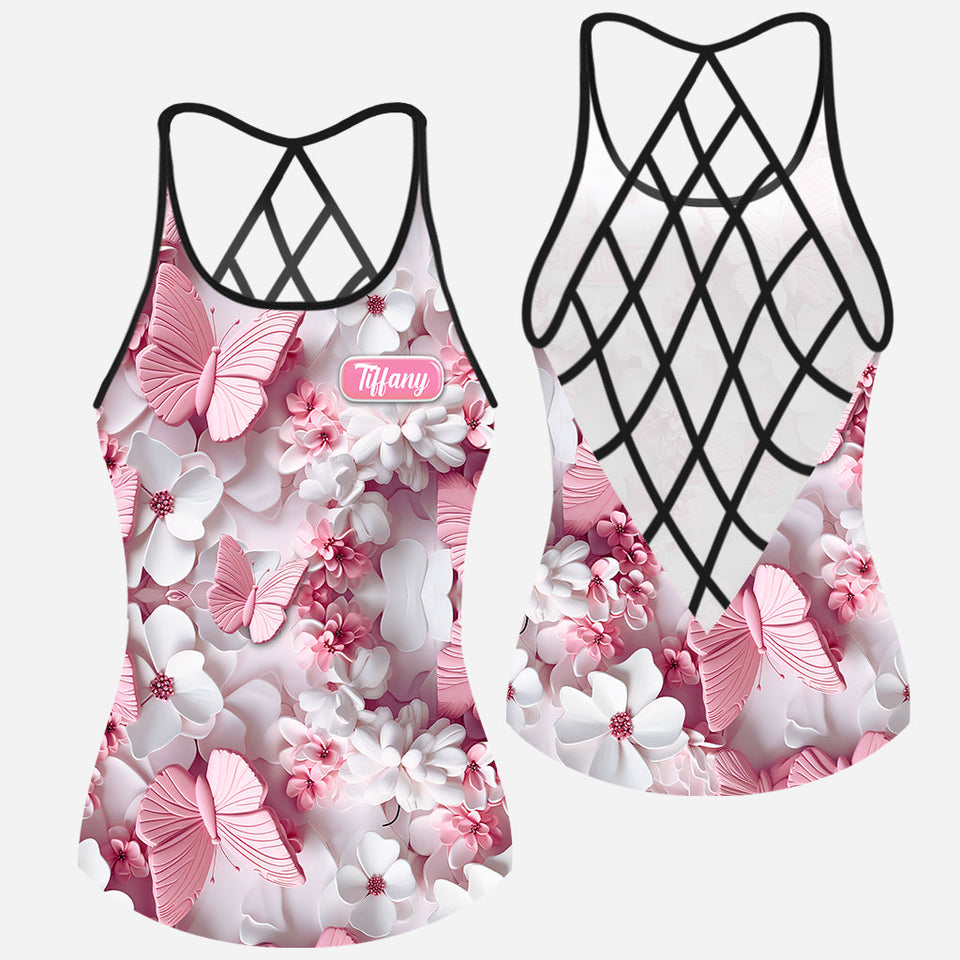 Wonderful Butterflies - Personalized Butterfly Cross Tank Top