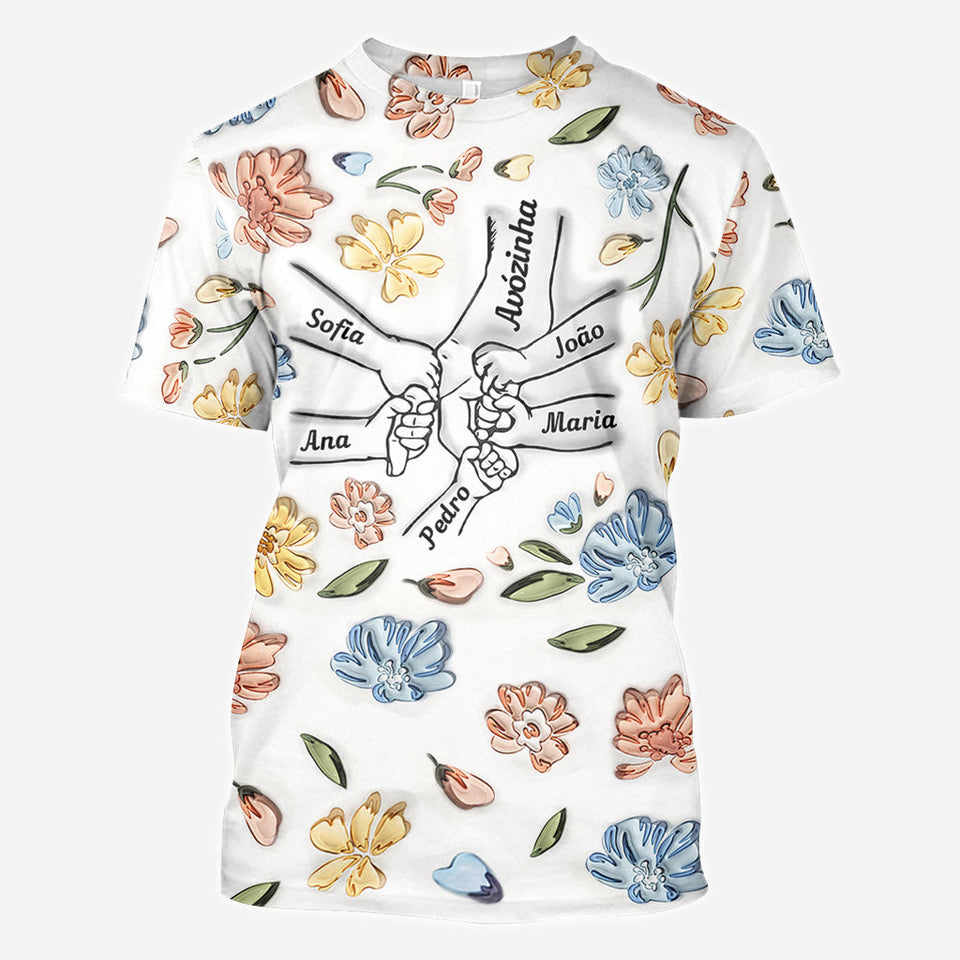 Mom's Love Hands Holding Pastel Floral - Personalized Mother All Over Shirt