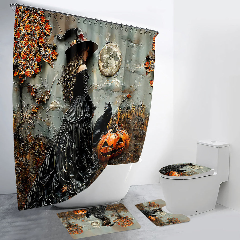 Beautiful Witch Witch Bathroom Curtain & Mats Set