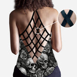 Skull Roses Black And White - Personalized Skull Cross Tank Top