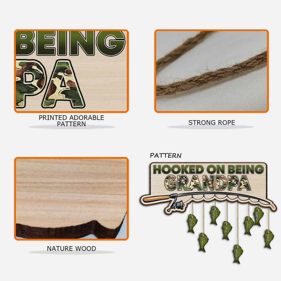Hooked On Being Dad/ Grandpa... - Personalized Fishing Pallet Wood Sign