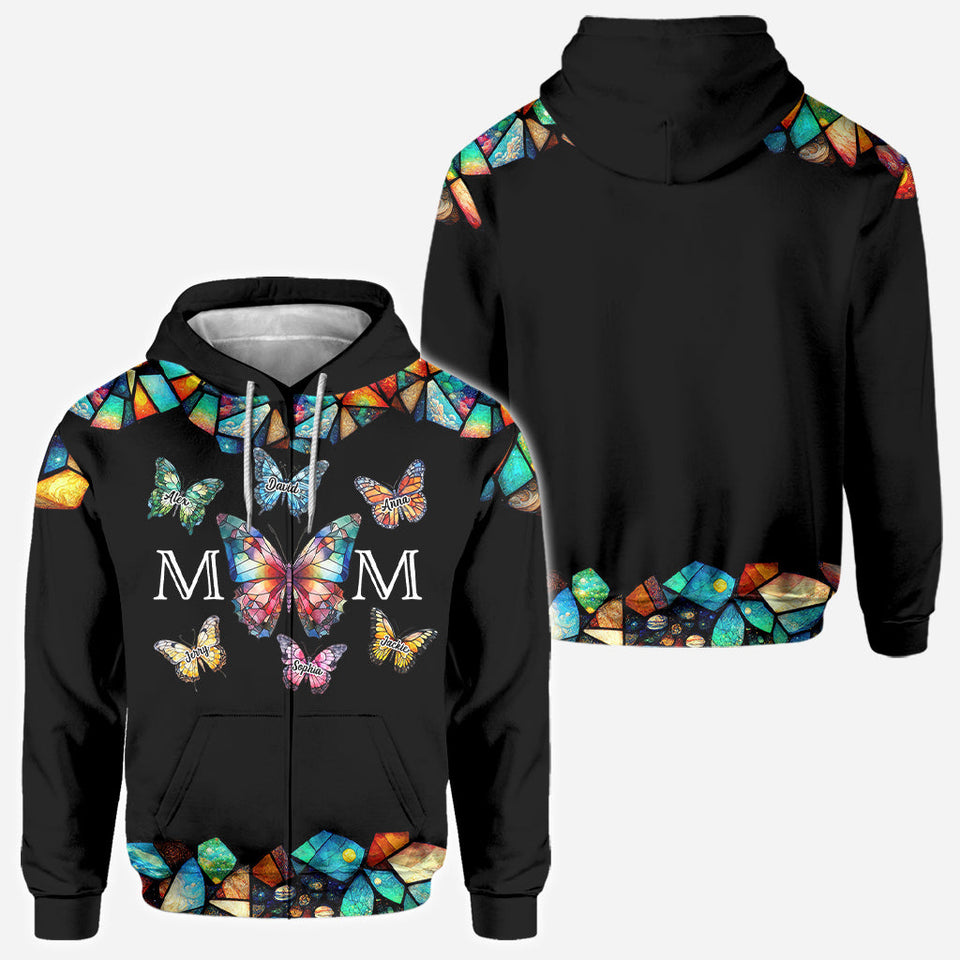 Mom Butterfly Colorful Stained Glass Pattern - Personalized Mother All Over Shirt
