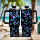 Sea Turtles Custom Name - Personalized Turtle Tumbler With Handle