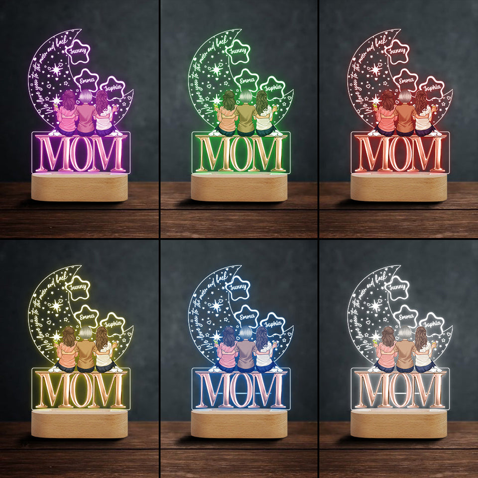 We Love You To The Moon And Back - Personalized Mother Shaped Plaque Light Base