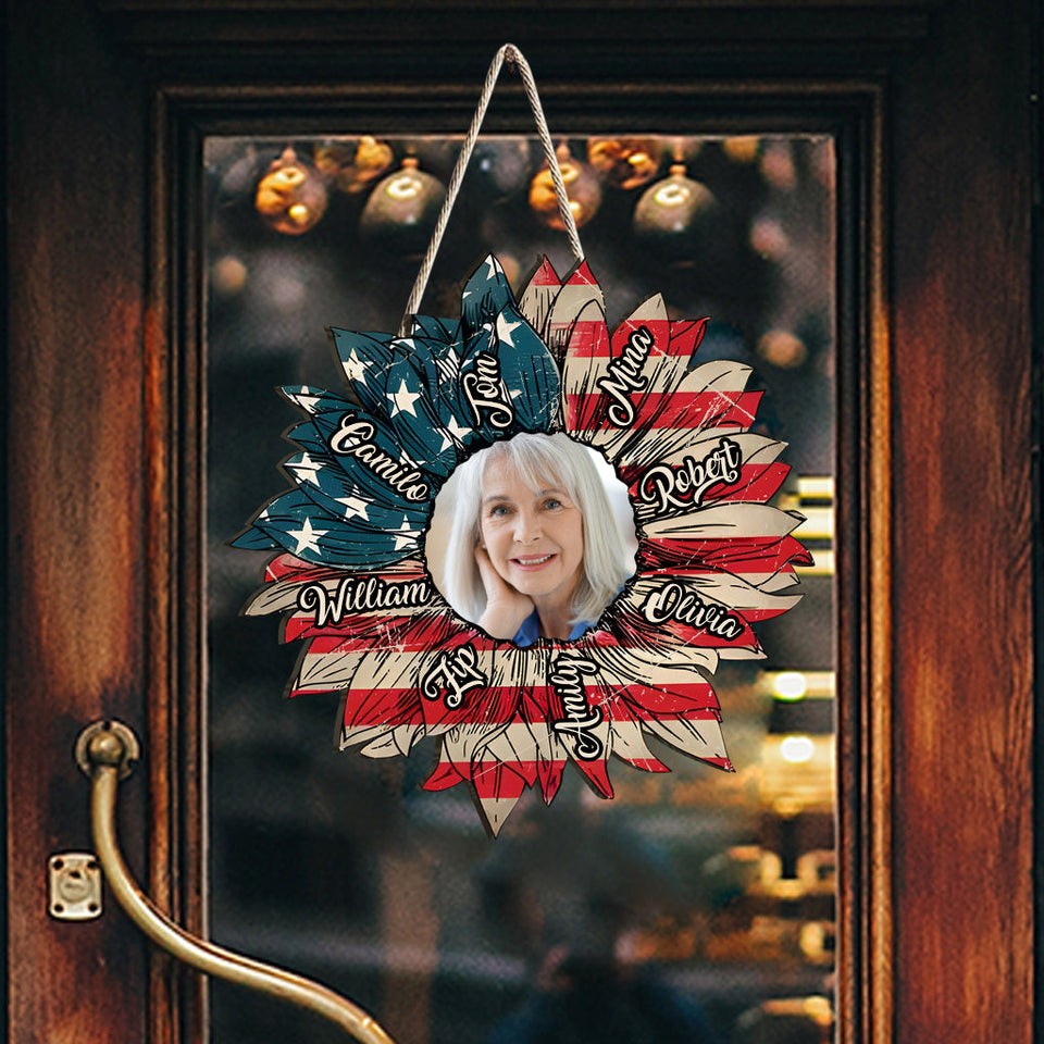 Grandma 4th Of July Sunflower - Personalized Grandma Custom Shaped Wood Sign