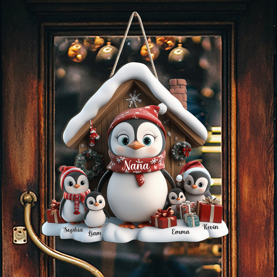 Any Title Cute Penguin - Personalized Grandma Custom Shaped Wood Sign