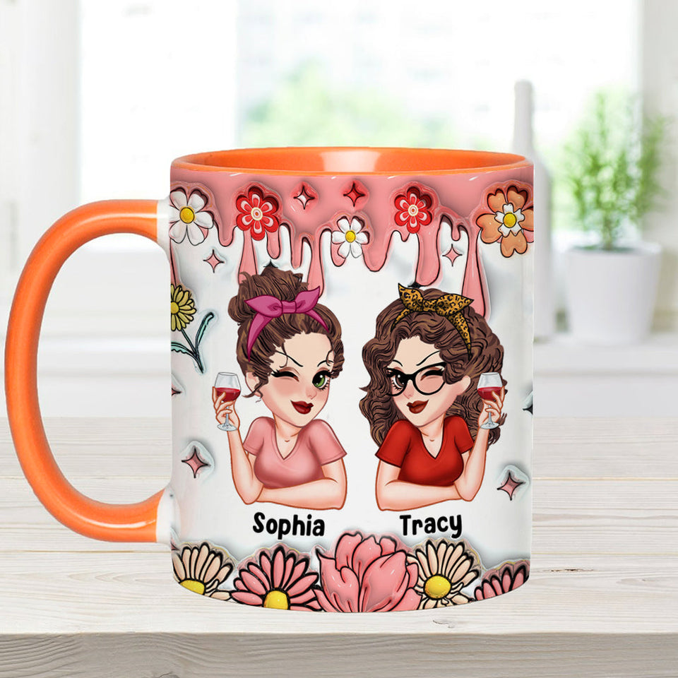 Besties Forever Floral - Personalized Bestie Accent Mug