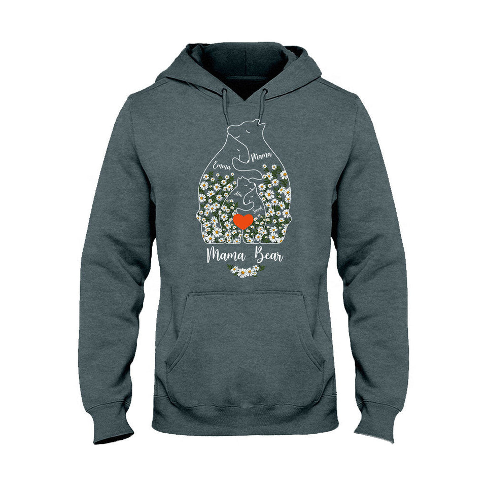 Floral Mama Bear And Cubs Hugging - Personalized Mother T-shirt And Hoodie
