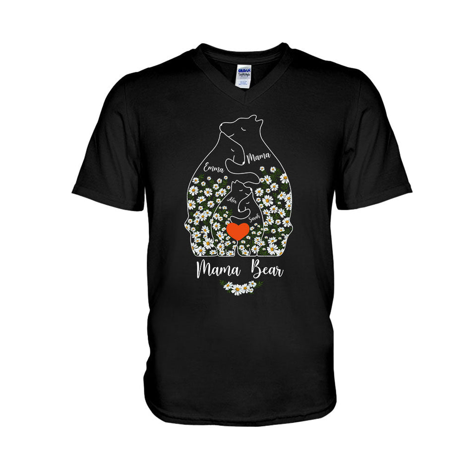 Floral Mama Bear And Cubs Hugging - Personalized Mother T-shirt And Hoodie