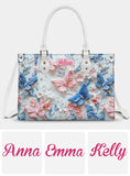 Pink And Blue Butterflies - Personalized Butterfly Leather Handbag