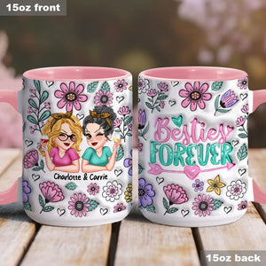 Besties Forever Beautiful Floral Style - Personalized Bestie Accent Mug
