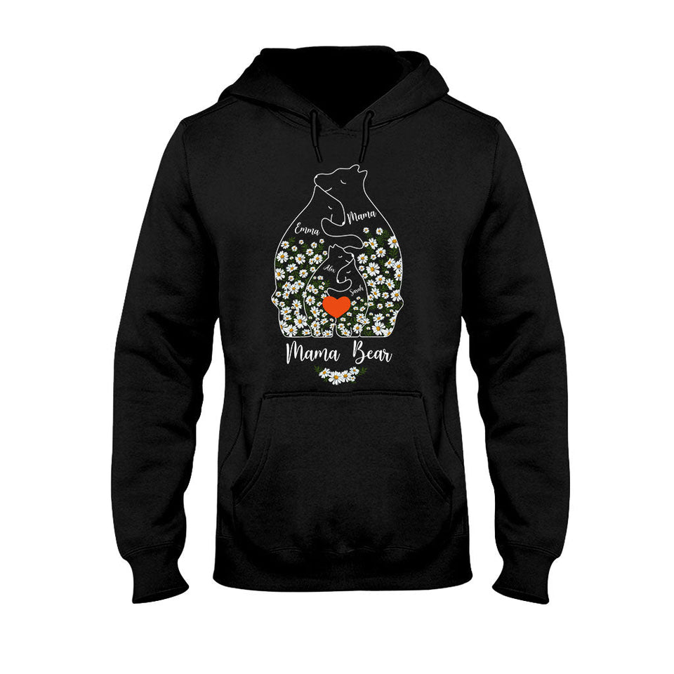 Floral Mama Bear And Cubs Hugging - Personalized Mother T-shirt And Hoodie