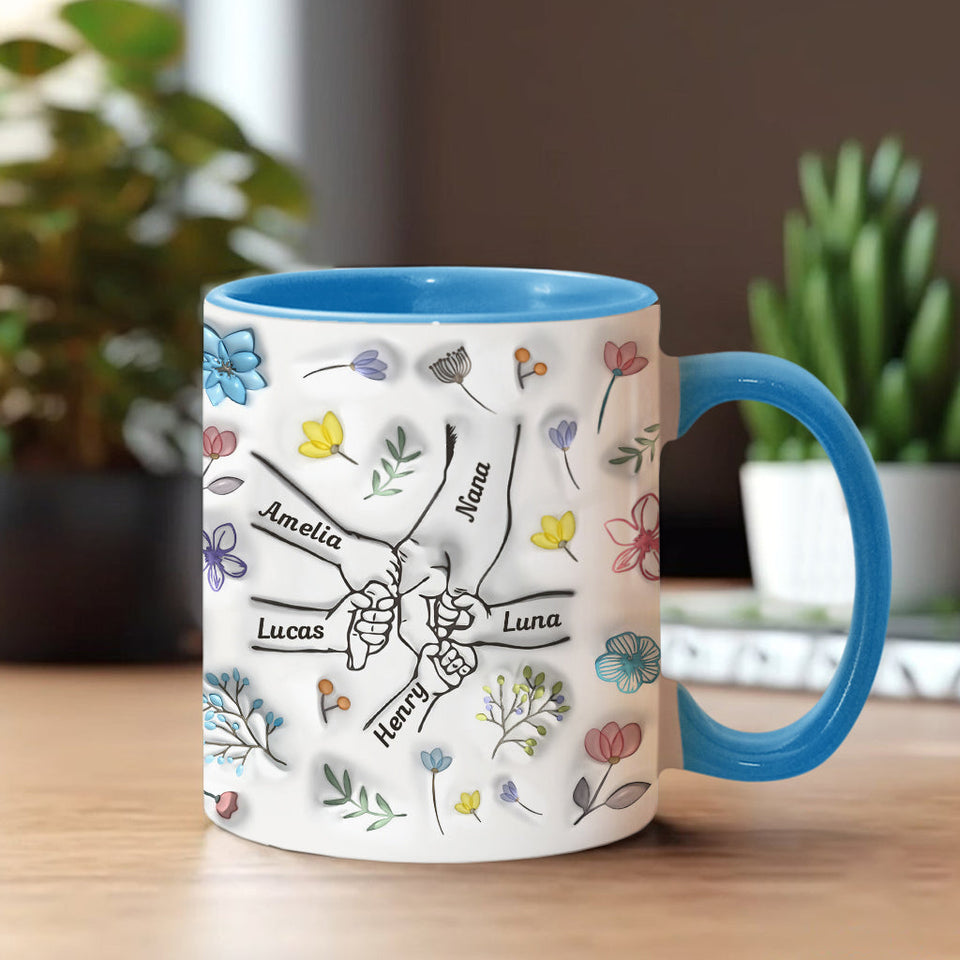 Holding Hands Grandma Mom Nana - Personalized Grandma Accent Mug