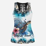 Sea Turtle Mandala Tropical Flower - Personalized Turtle Hollow Tank Top and Leggings