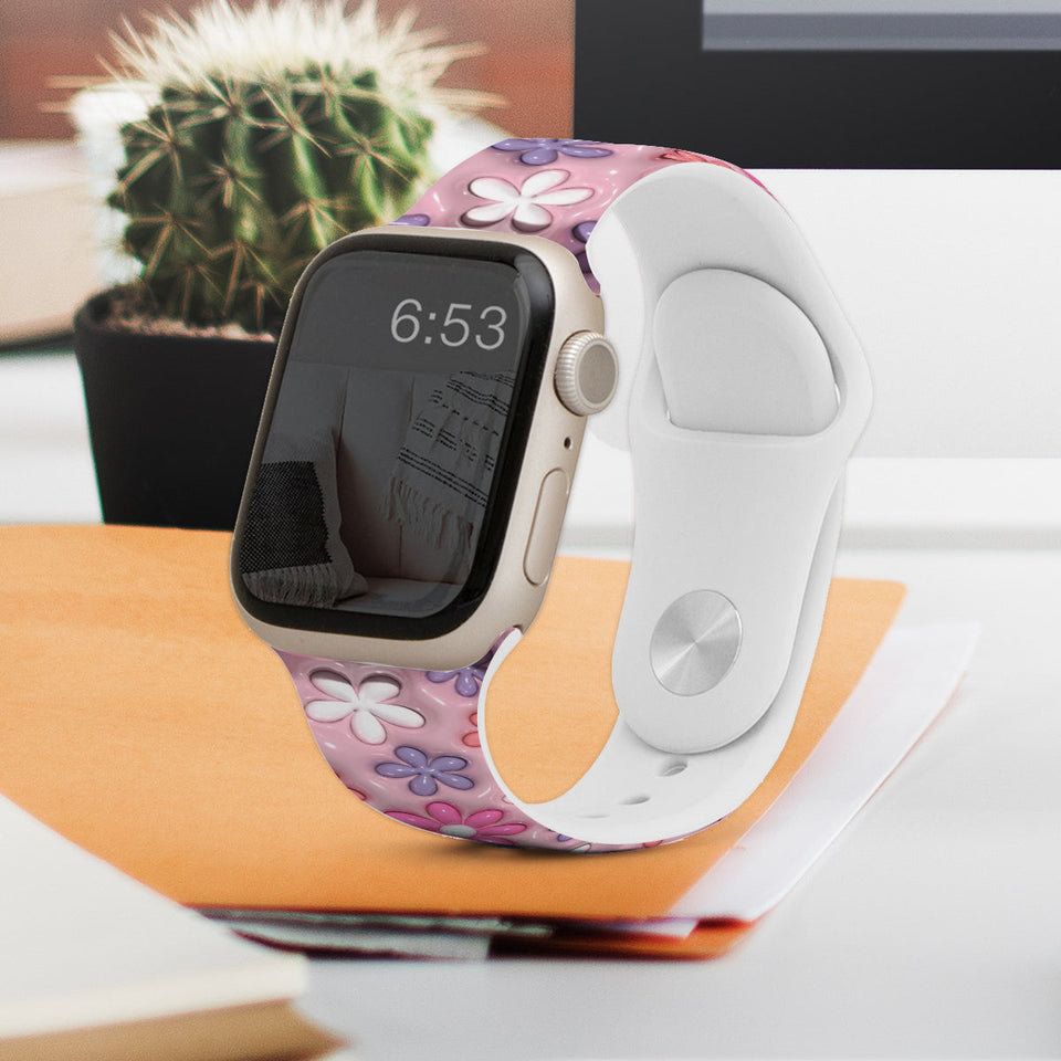 Puffy Pink Floral Apple Watch Band - Personalized Apple Watch Band