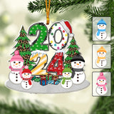 Lovely Snowman Grandkids - Personalized Grandma Custom Shaped Ornament
