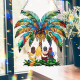Besties Under The Palm Tree - Personalized Bestie Window Hanging Suncatcher Ornament