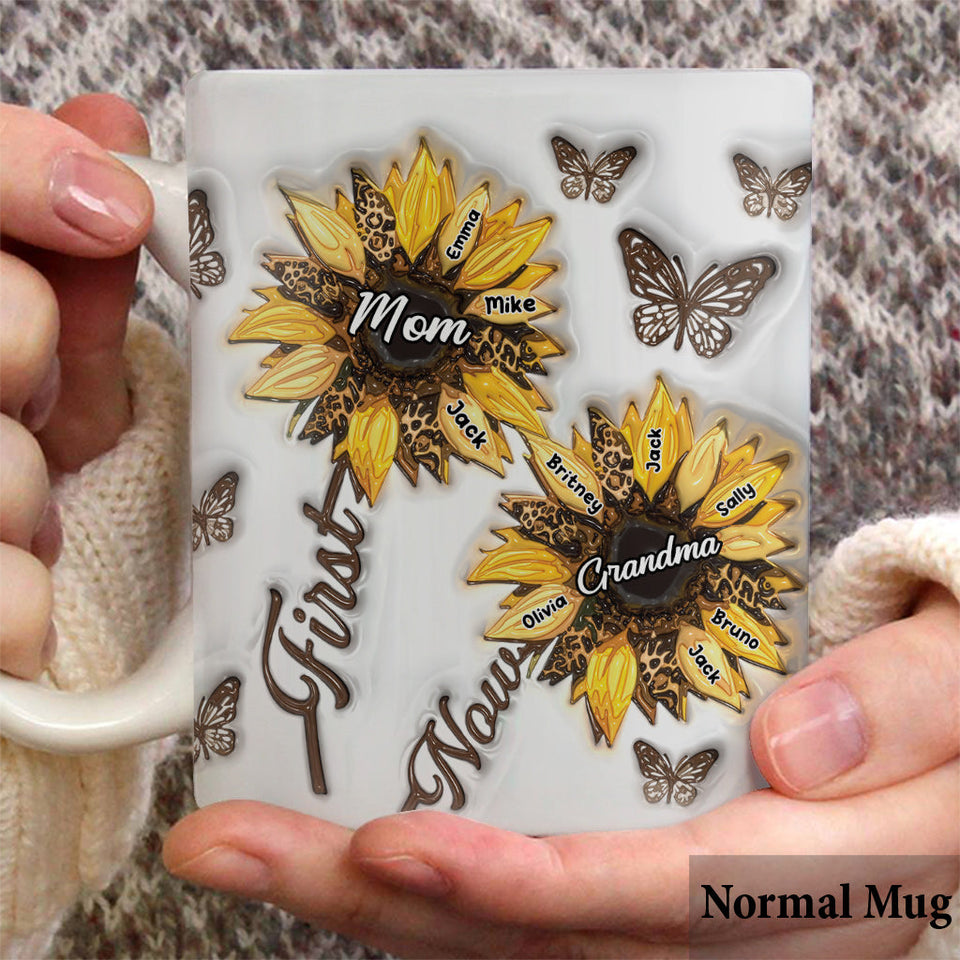 First Mom Now Grandma Sunflower Inflated - Personalized Grandma Mug
