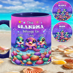 This Grandma Belongs To Sea Turtle Version - Personalized Grandma Accent Mug