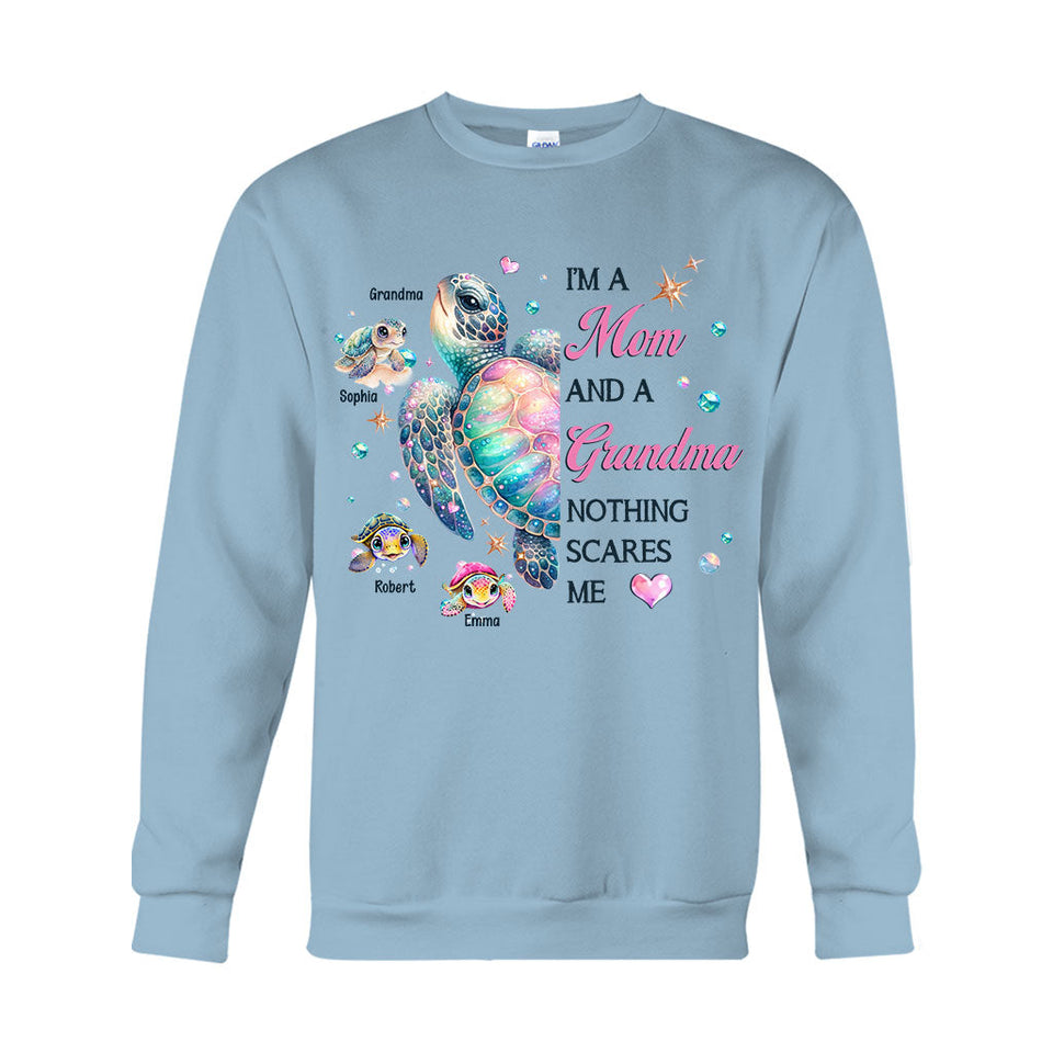 Nothing Scares Me Grandma Turtle - Personalized Grandma T-shirt And Hoodie