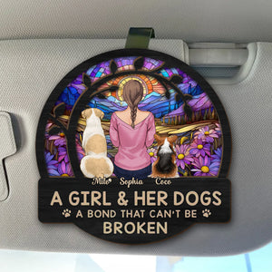 A Girl With Her Dog - Personalized Dog Shaped Car Visor Clip