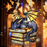 In The World Of Bookworms Be A Book Dragon - Personalized Book Window Hanging Suncatcher Ornament