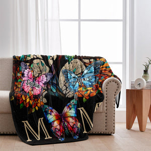 Mom Butterfly Colorful Stained Glass Pattern - Personalized Mother Blanket