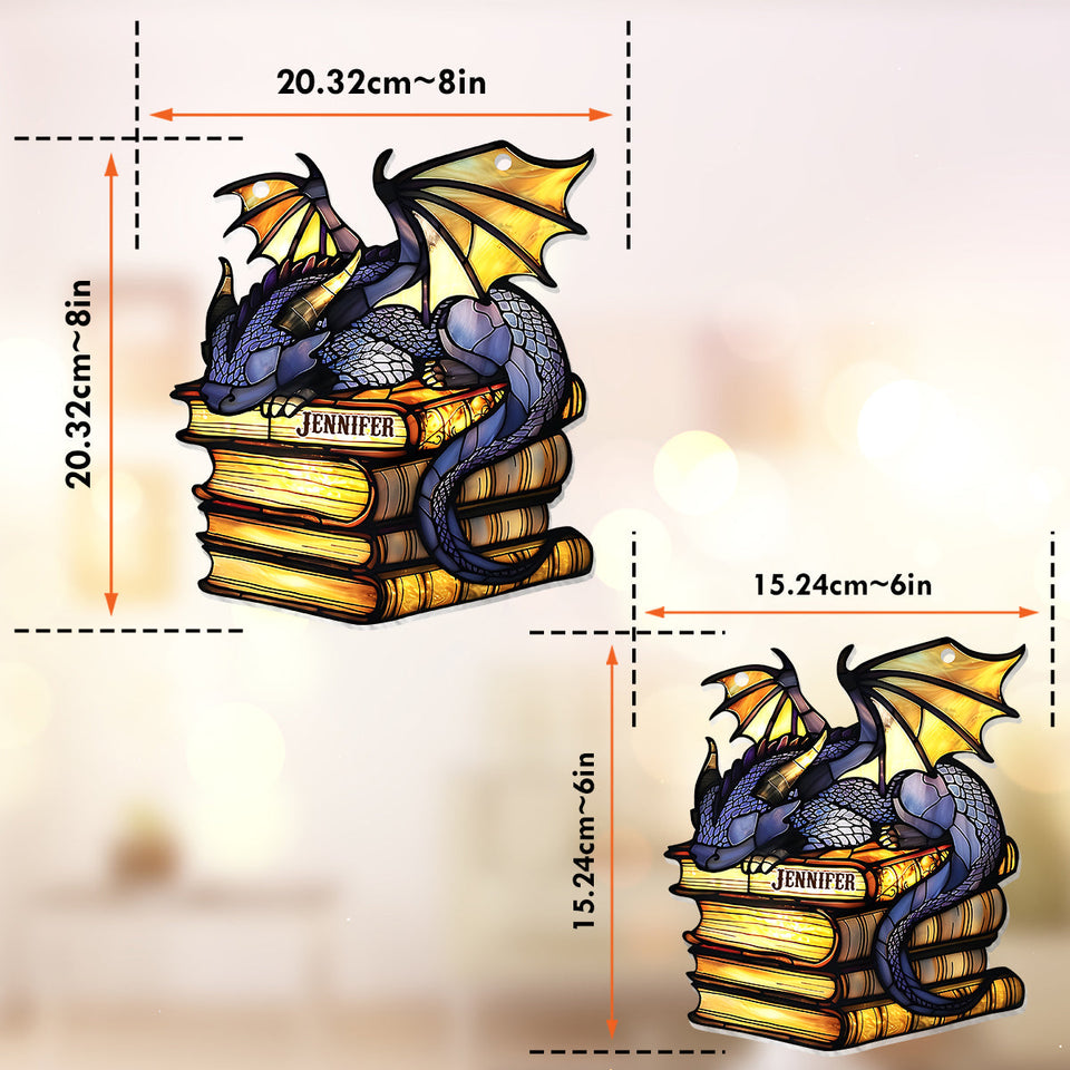 I'm Not A Book Worm I'm A Book Dragon - Personalized Book Window Hanging Suncatcher Ornament