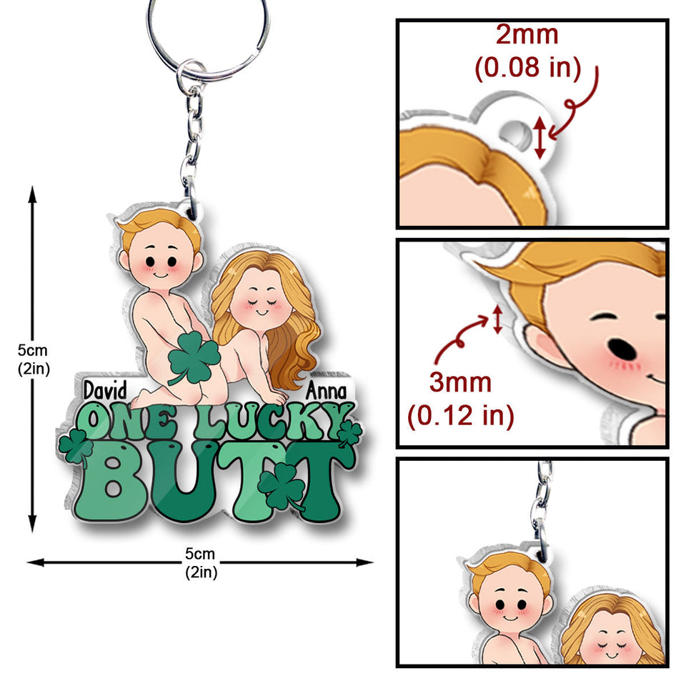 One Lucky Butt Lucky Clover Shamrock Naughty - Personalized Couple Transparent Keychain