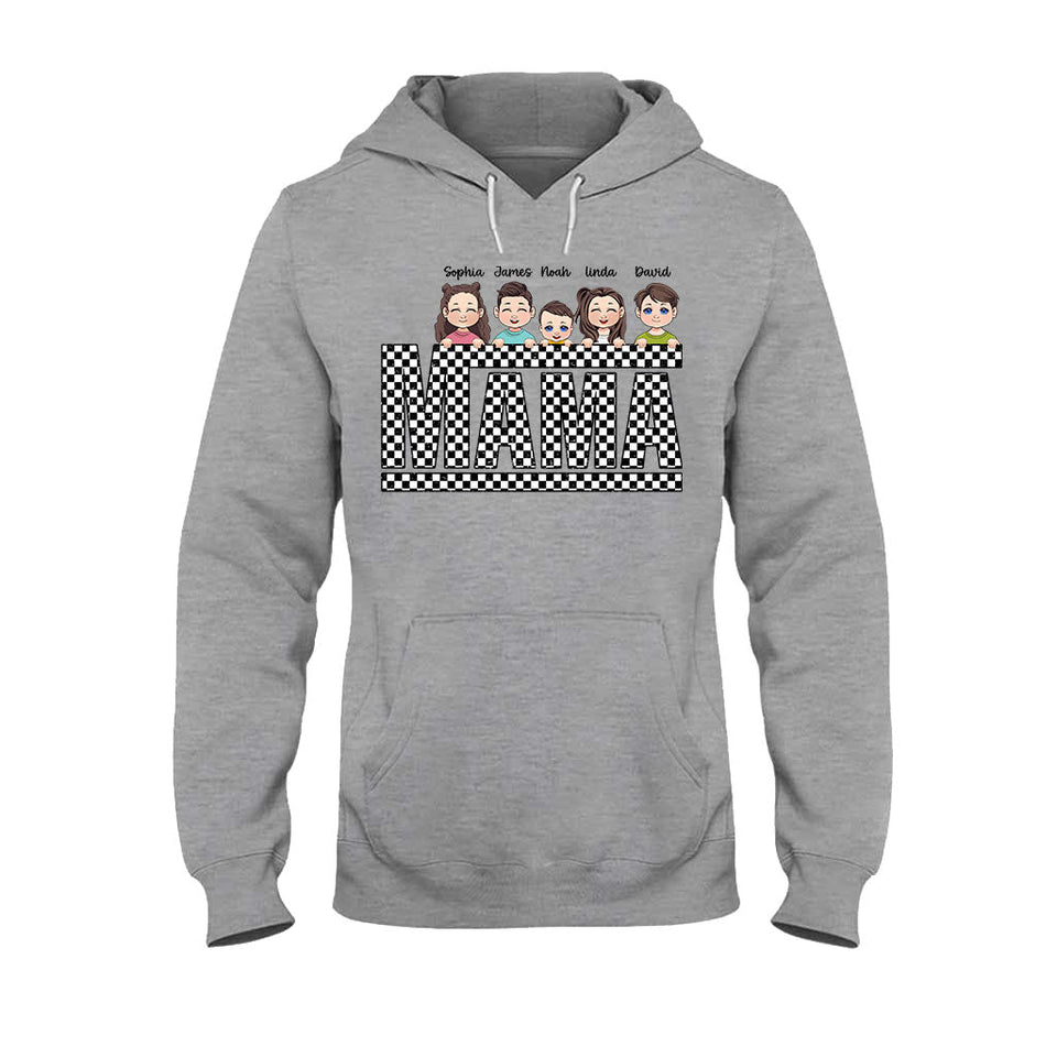 Vintage Checkered Mama Dada Mini Grandma Grandpa - Personalized Mother T-shirt And Hoodie