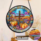 Fall For Jesus He Never Leaves - Christian Stained Glass Suncatcher