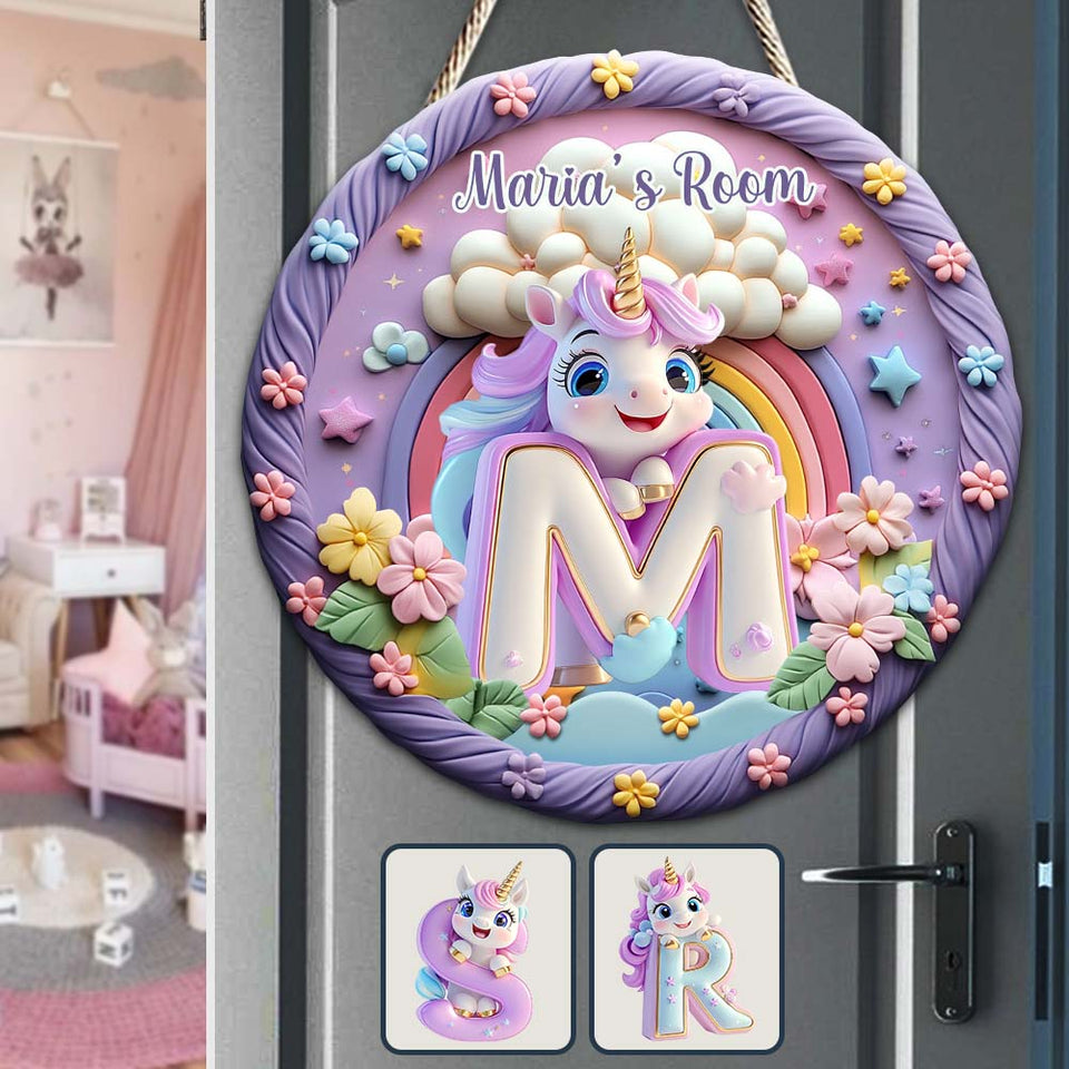 Cute Unicorn Letter - Personalized Kid Custom Shaped Wood Sign