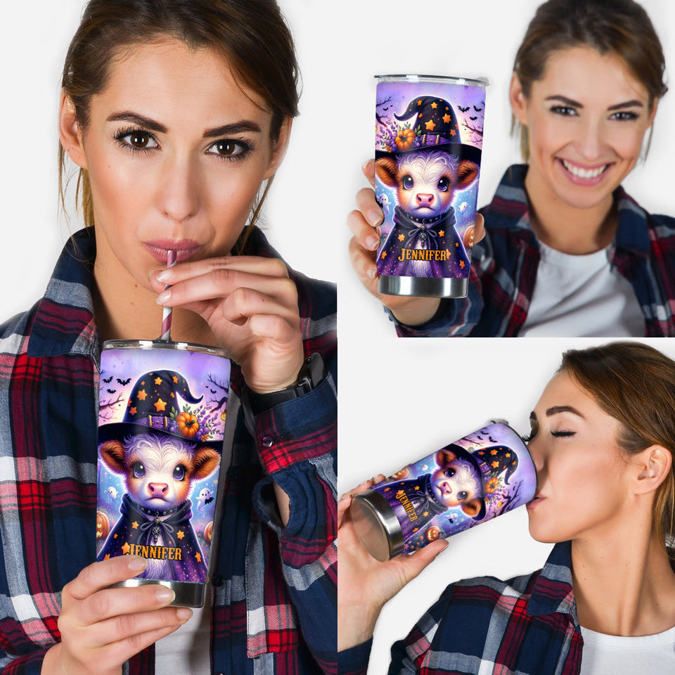 Baby Highland Cow Witch Halloween - Personalized Tumbler