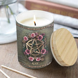 Mystical Witch Ancient Roses - Personalized Witch Candle With Wooden Lid