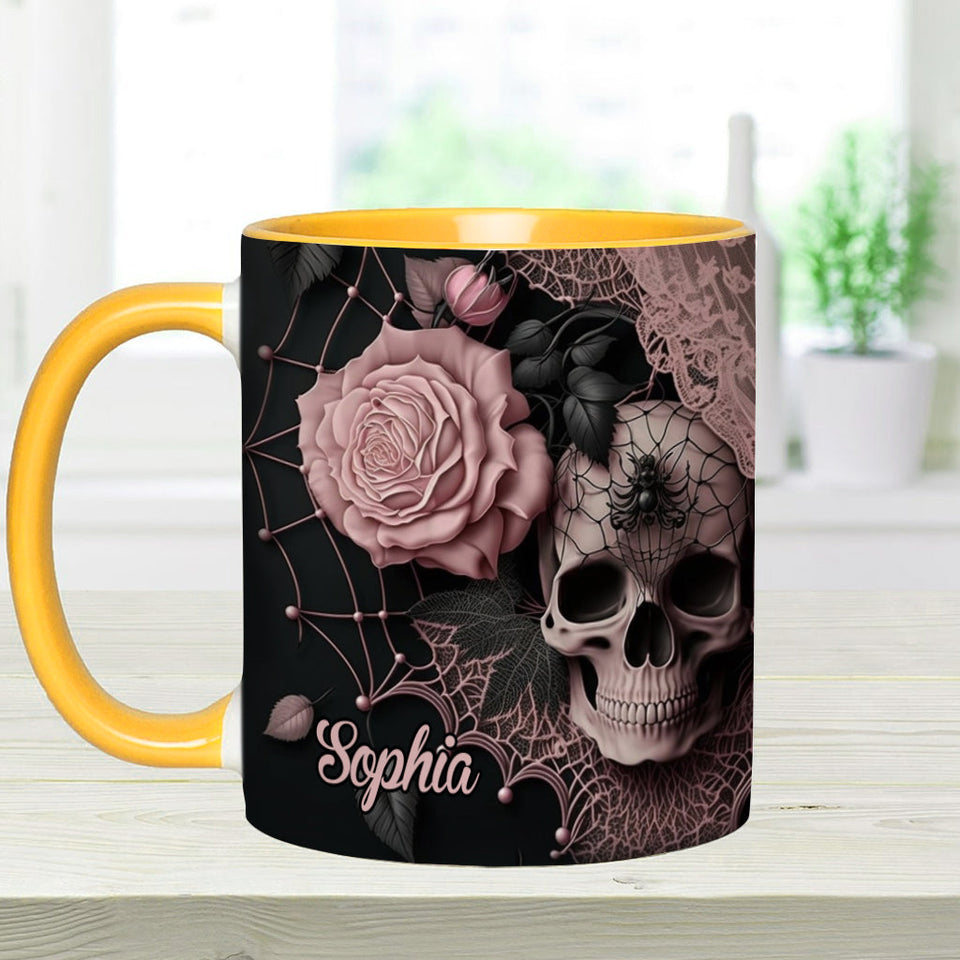 Roses And Skull - Personalized Skull Accent Mug