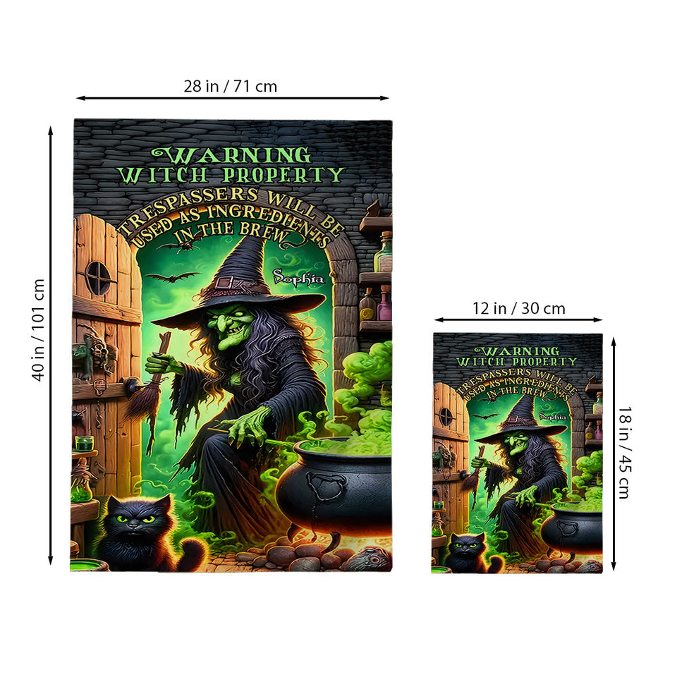 Warning Witch Property - Personalized Witch Garden Flag