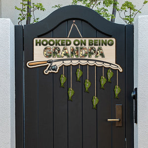 Hooked On Being Dad/ Grandpa... - Personalized Fishing Pallet Wood Sign