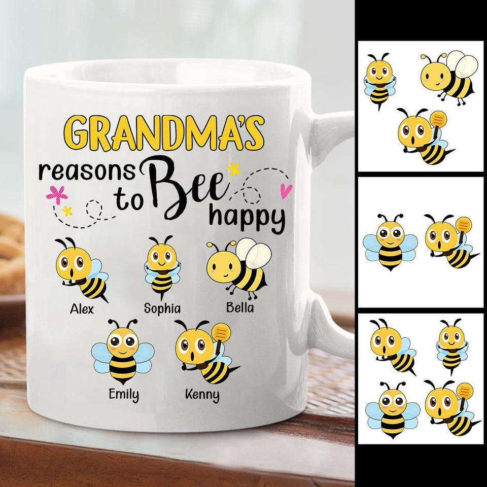 Grandma's Reasons To Bee Happy - Personalized Bee Mug