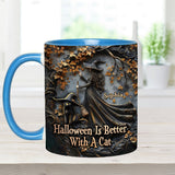 Halloween Is Better With A Cat - Personalized Black Cat Accent Mug