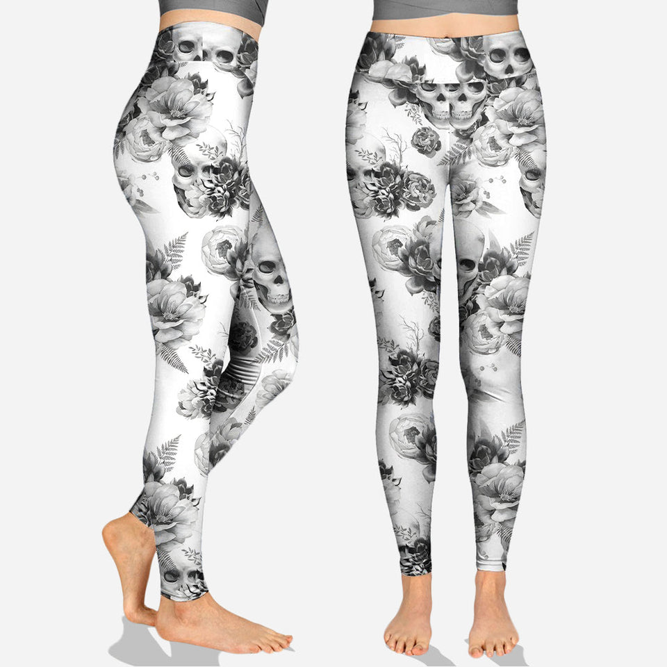 Pink Roses Skull - Personalized Skull Hoodie and Leggings
