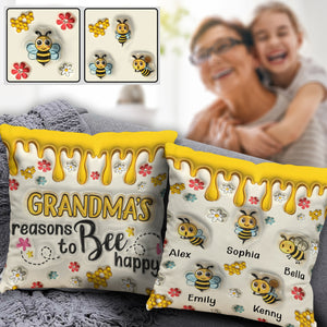 Grandma's Reasons To Bee Happy - Personalized Grandma Throw Pillow