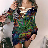 Stoner Chick - Personalized Weed Off Shoulder Long Sleeve Dress