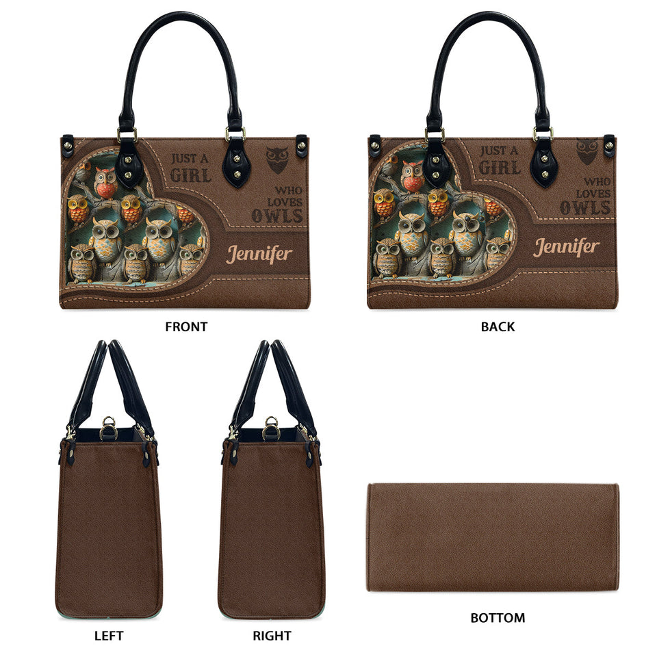 Just A Girl Who Loves Owls - Personalized Owl Leather Handbag